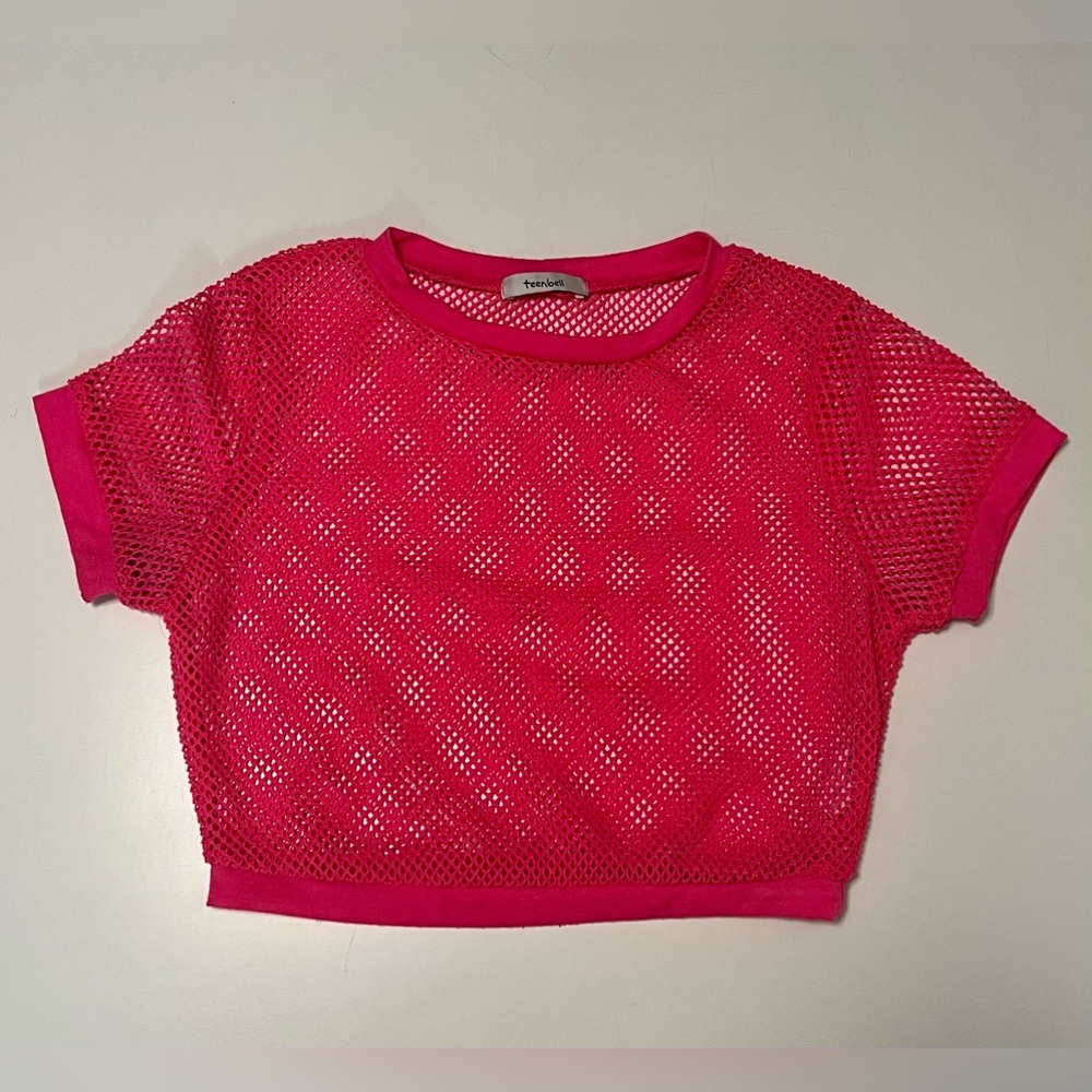 Super Ciute Summer Hot Pink Fishnet Top Small